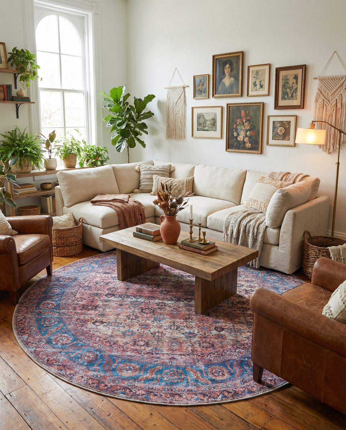 Zahara Oasis Collection Area Rug -  Meknes Round Antique Pink  lifestyle 100