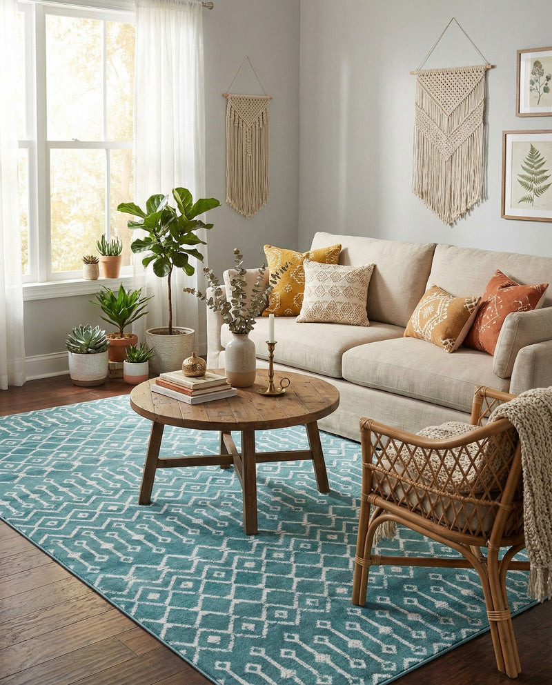 Marrakech Lattice Collection Area Rug - Medina (Turquoise) Rectangle Turquoise  lifestyle 17