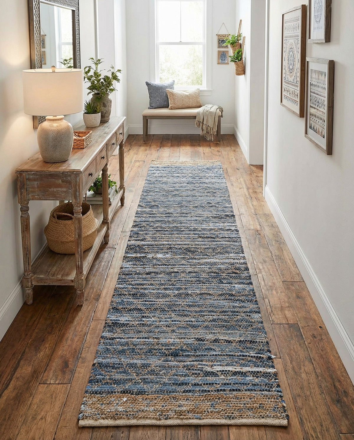 Tulum Trellis Collection Area Rug - Shoreline Runner Denim blue  lifestyle 98