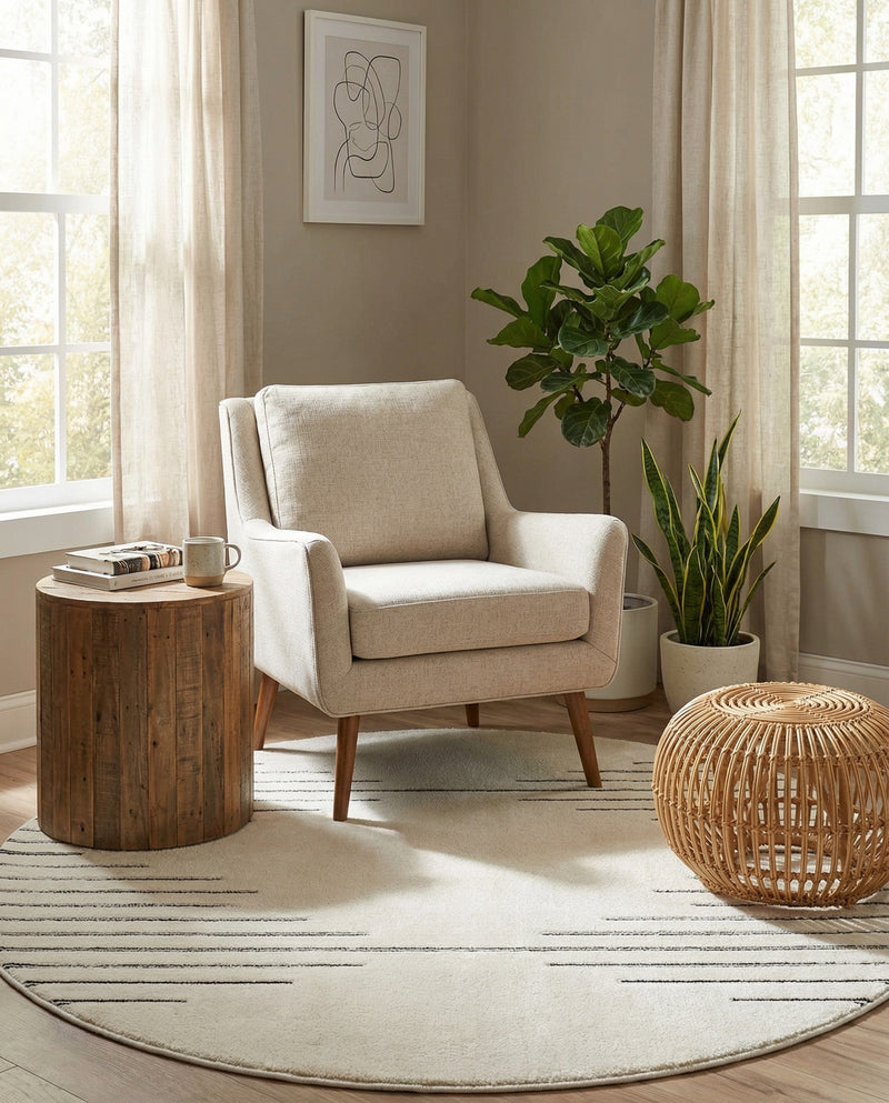 Monochrome Collection Area Rug -  Ash Round Ivory White  lifestyle 51