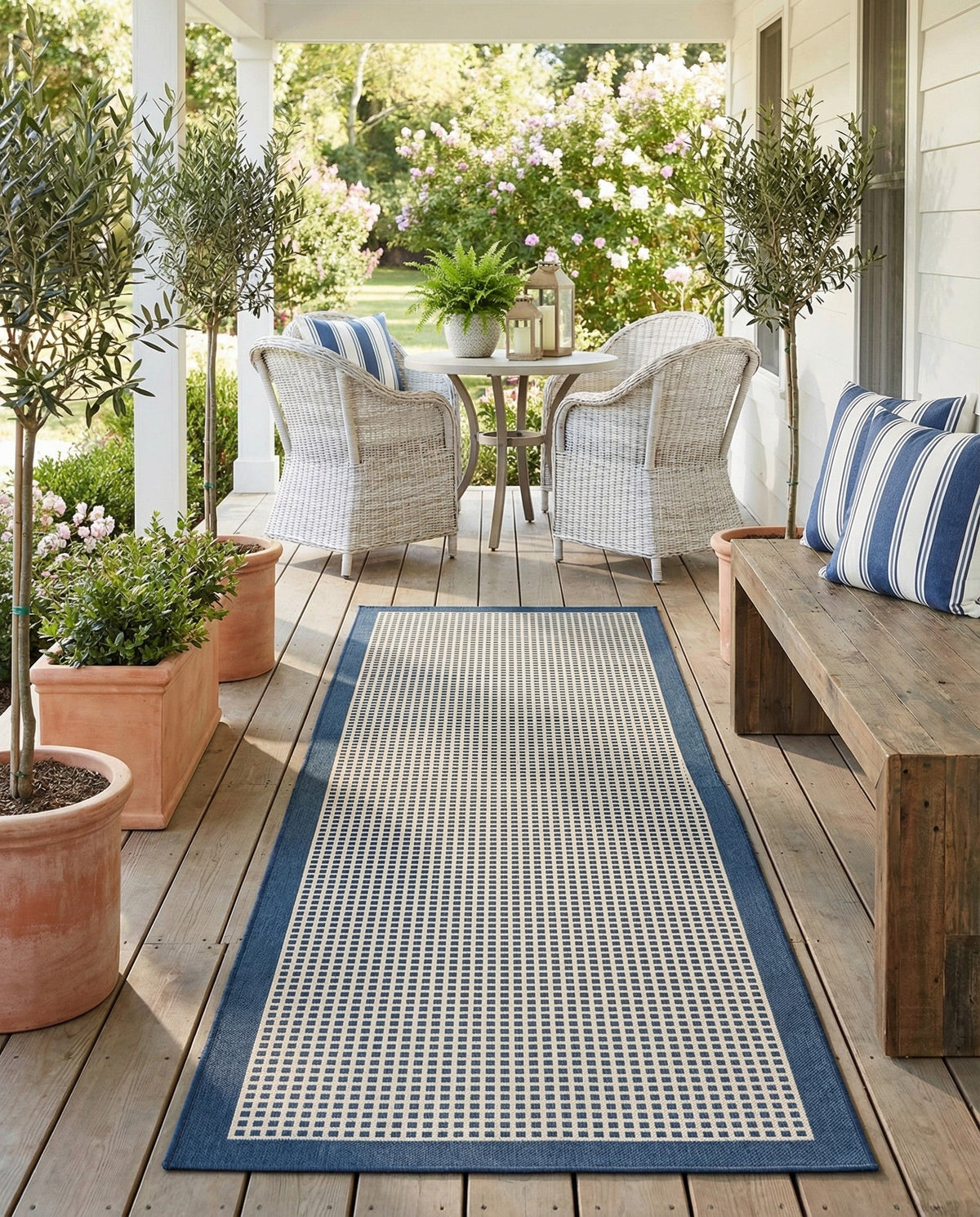Terrace Fringe Collection Area Rug - Oceanside Runner Navy Blue  lifestyle 188