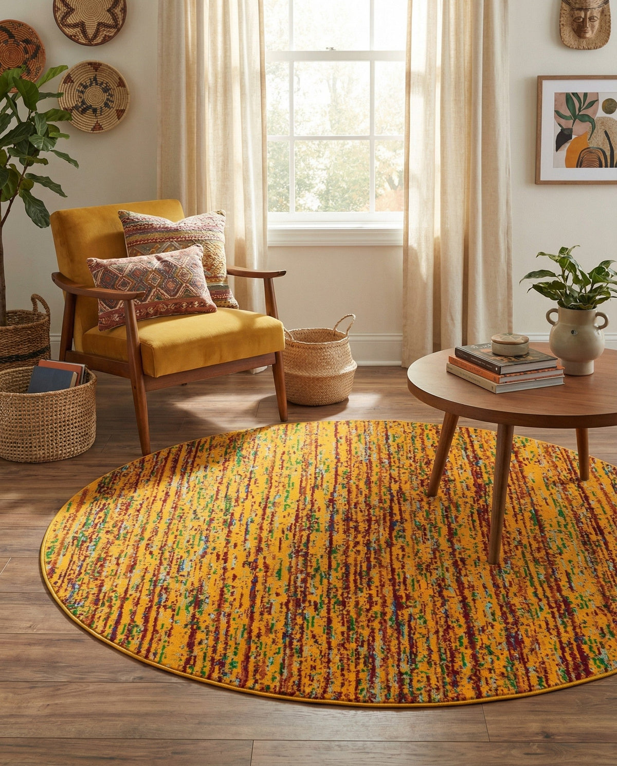 Caribbean Cove Collection Area Rug -  Lucia Round Yellow  lifestyle 122