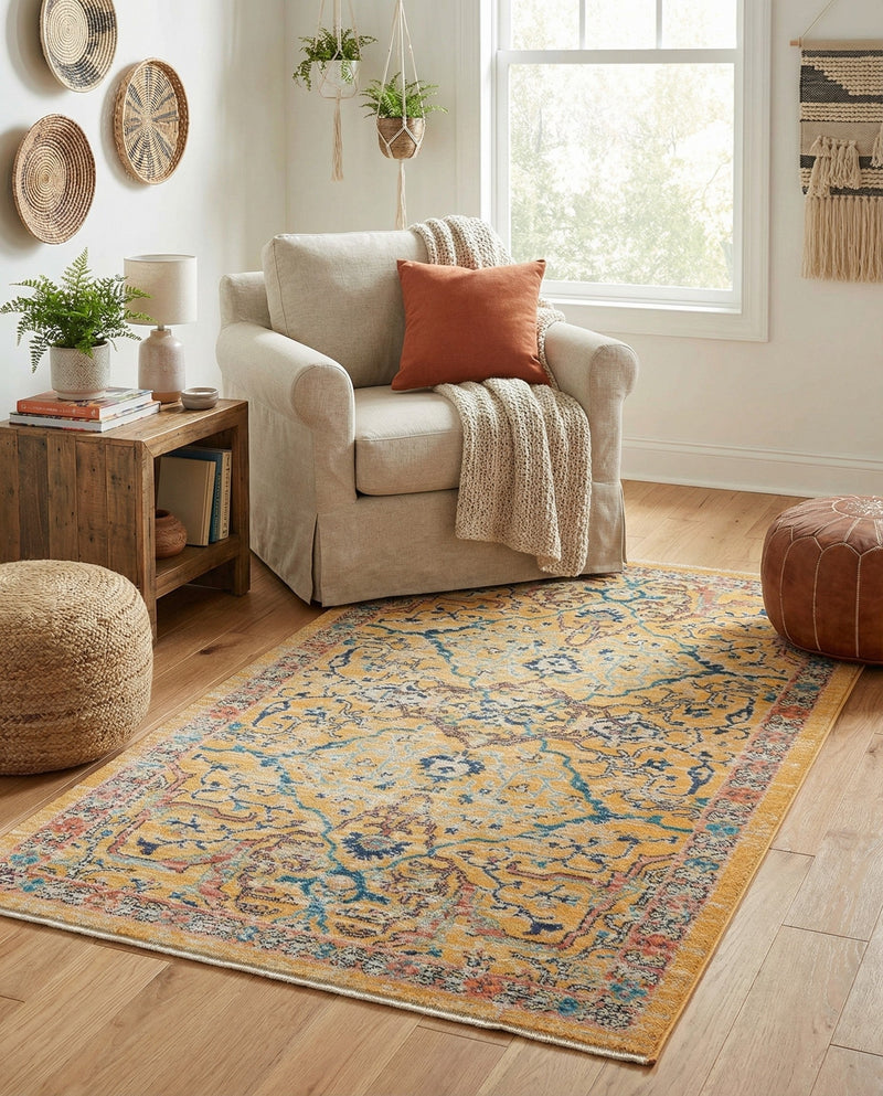 Seville Stripes Collection Area Rug -  Malaga (Yellow) Rectangle Yellow  lifestyle 3