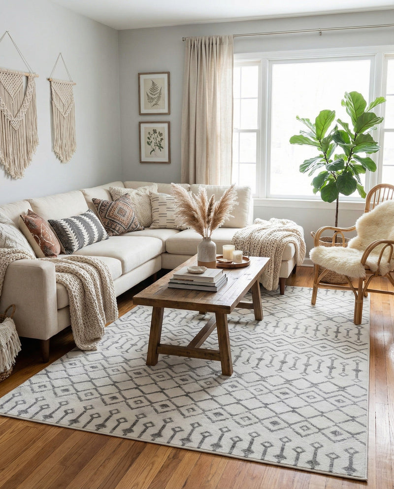 Marrakech Lattice Collection Area Rug - Medina (Ivory) Rectangle Ivory  lifestyle 11