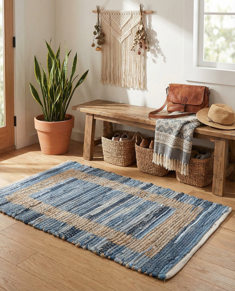 Osian Looms Collection Area Rug - Durham Rectangle Navy Blue  lifestyle 26