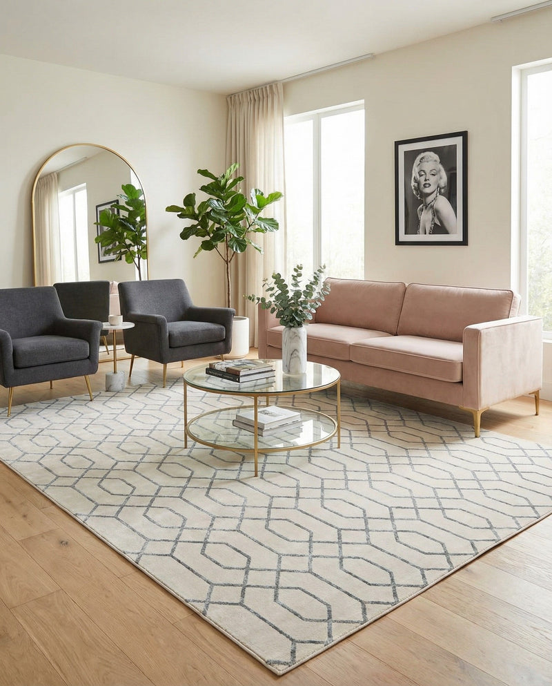 Hollywood Luxe Collection Area Rug - Sunset (White Silver) Rectangle White Silver  lifestyle 4
