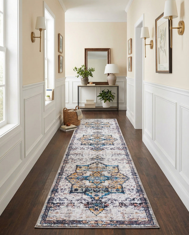 Baroque Era Collection Area Rug - Versailles (Sea Salt White) Runner Sea Salt White  lifestyle 69