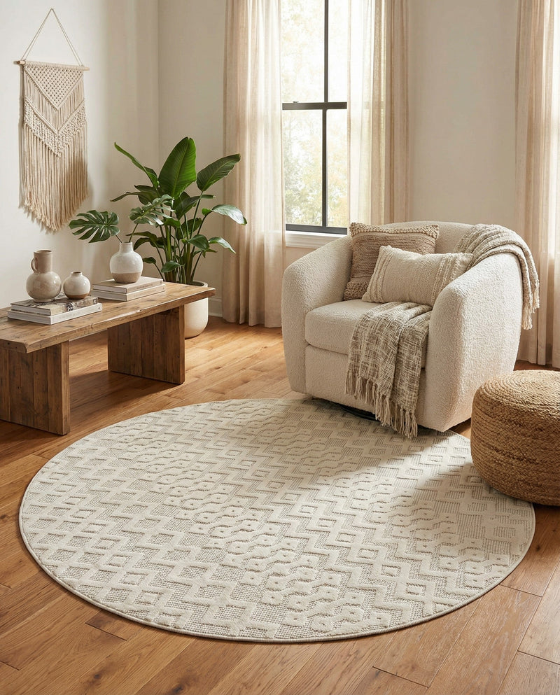 Garden Lattice Charm Collection Area Rug -  Pergola (Ivory) Round Ivory  lifestyle 54