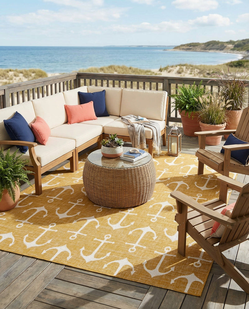 Seaside Haven Rugs Collection Area Rug - Sapphire (Yellow) Square Yellow  lifestyle 45