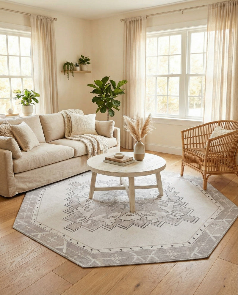 Heritage Elegance Collection Area Rug -  Winterthur (white Gray) Octagon white Gray  lifestyle 79