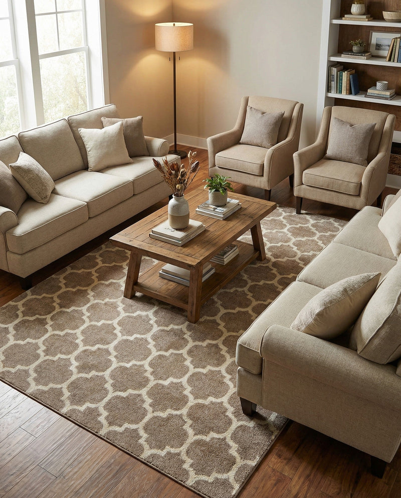 Lattice Gardens Collection Area Rug -  Bloomfield (Light Brown) Rectangle Light Brown  lifestyle 5