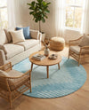 Seychelles Stripes Collection Area Rug - Mahe (Light Blue) Round Light Blue  lifestyle 46