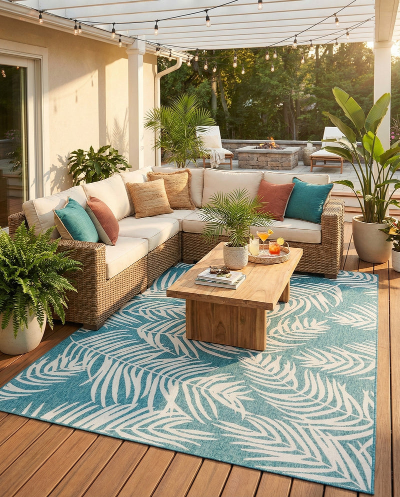Seaside Blooms Collection Area Rug - Verdure (Light Aqua) Rectangle Light Aqua  lifestyle 22