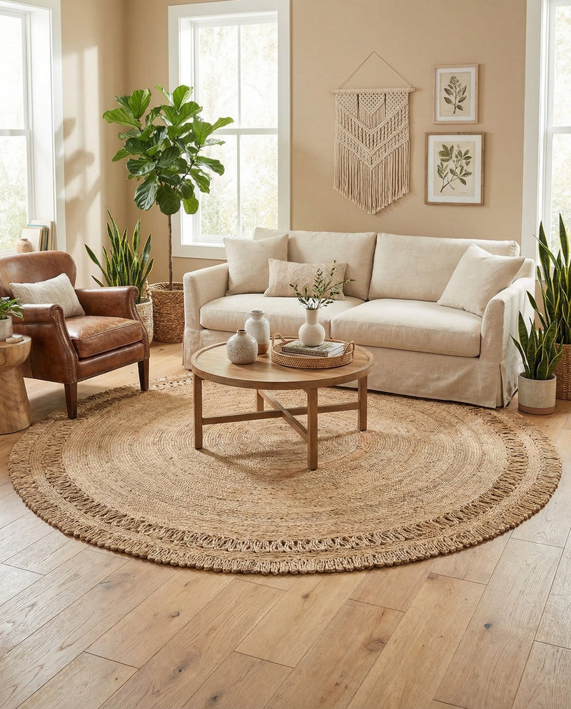 Woven Seaside Jute Collection Area Rug - Seaside Round Natural  lifestyle 23