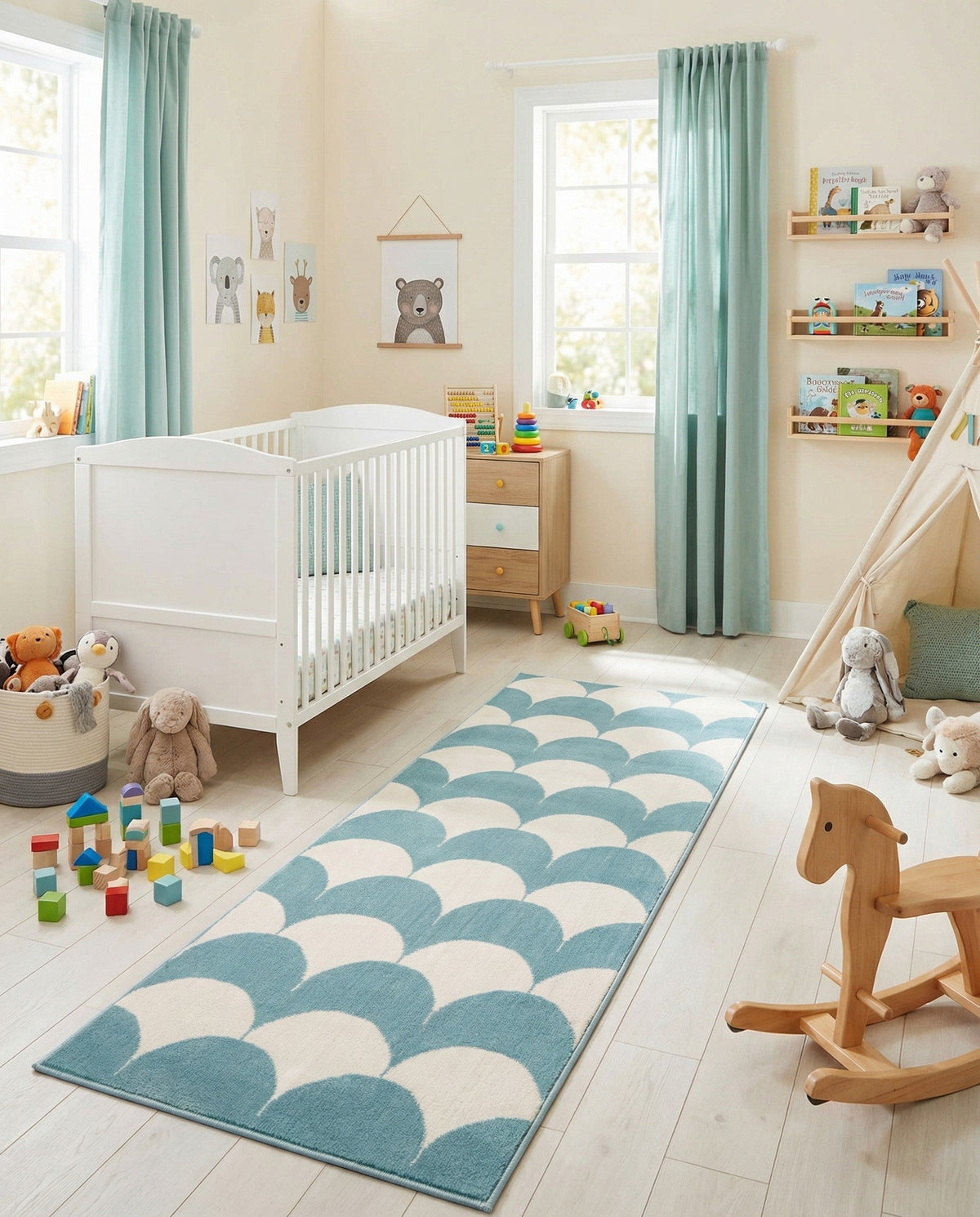 Wonder Tykes Collection Area Rug - Sparklewood Runner Sky blue  lifestyle 153