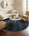 Hollywood Luxe Collection Area Rug - Sunset (Navy Blue Gold) Round Navy Blue Gold  lifestyle 50