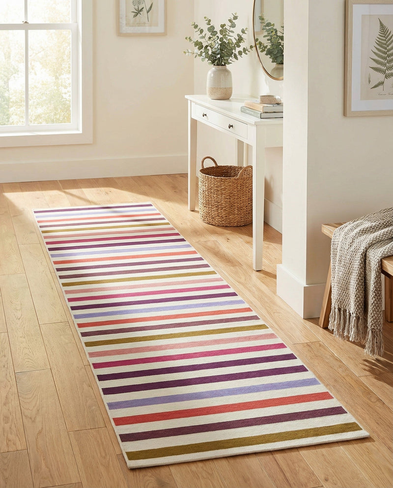 Seaside Stripes Collection Area Rug - Azul Runner White  lifestyle 63