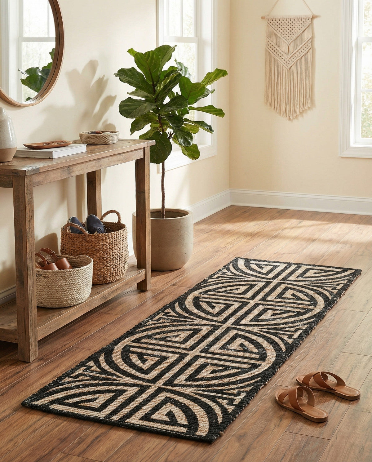 Savannah Threads Collection Area Rug -  Thar Runner Black and Ivory  lifestyle 155