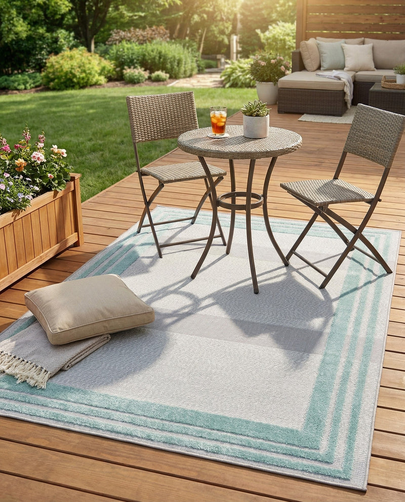 Bahama Breeze Outdoor Collection Area Rug -  Abaco Rectangle Gray Teal  lifestyle 70