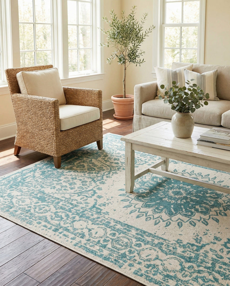 Patio Heritage Collection Area Rug -  Lafayette (Aqua) Rectangle Aqua  lifestyle 25