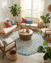 Tribal Terrace Treasures Collection Area Rug - Mayan Marina (Teal) Octagon Teal  lifestyle 79