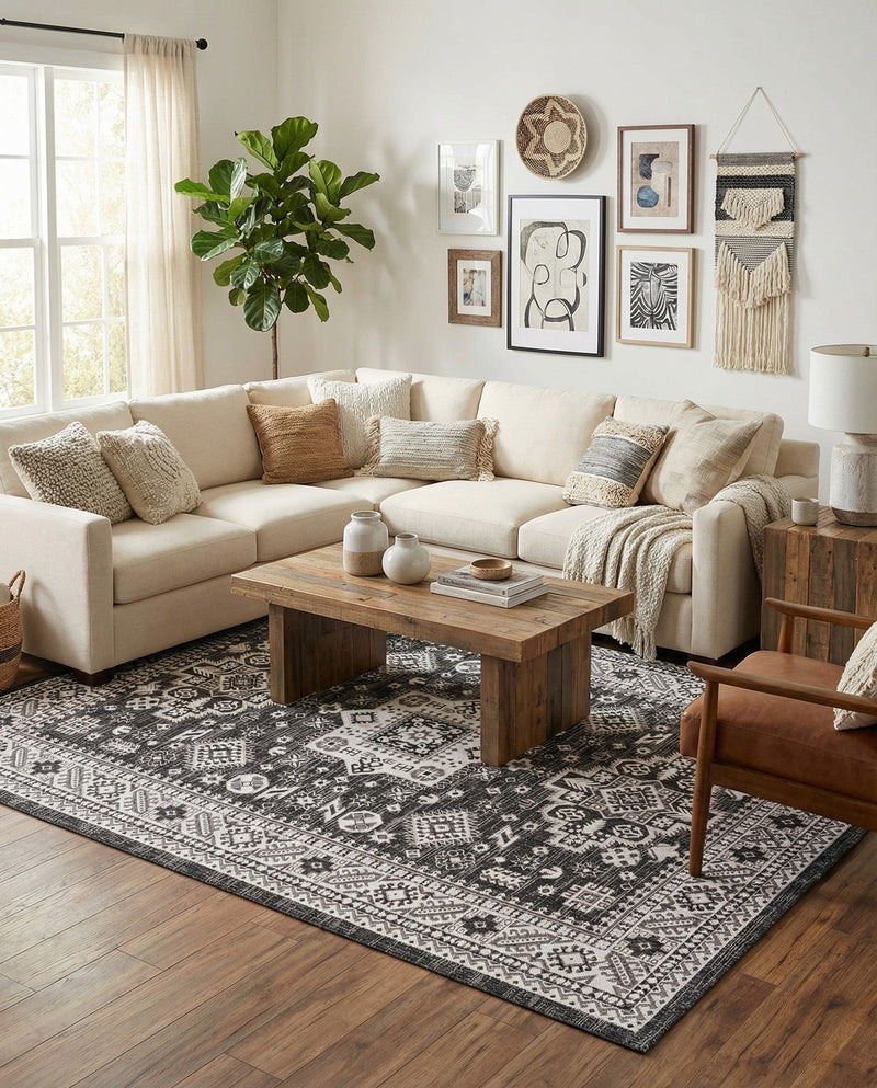 Tribal Terrace Treasures Collection Area Rug -  Incan Isle (Charcoal Gray) Rectangle Charcoal Gray  lifestyle 12