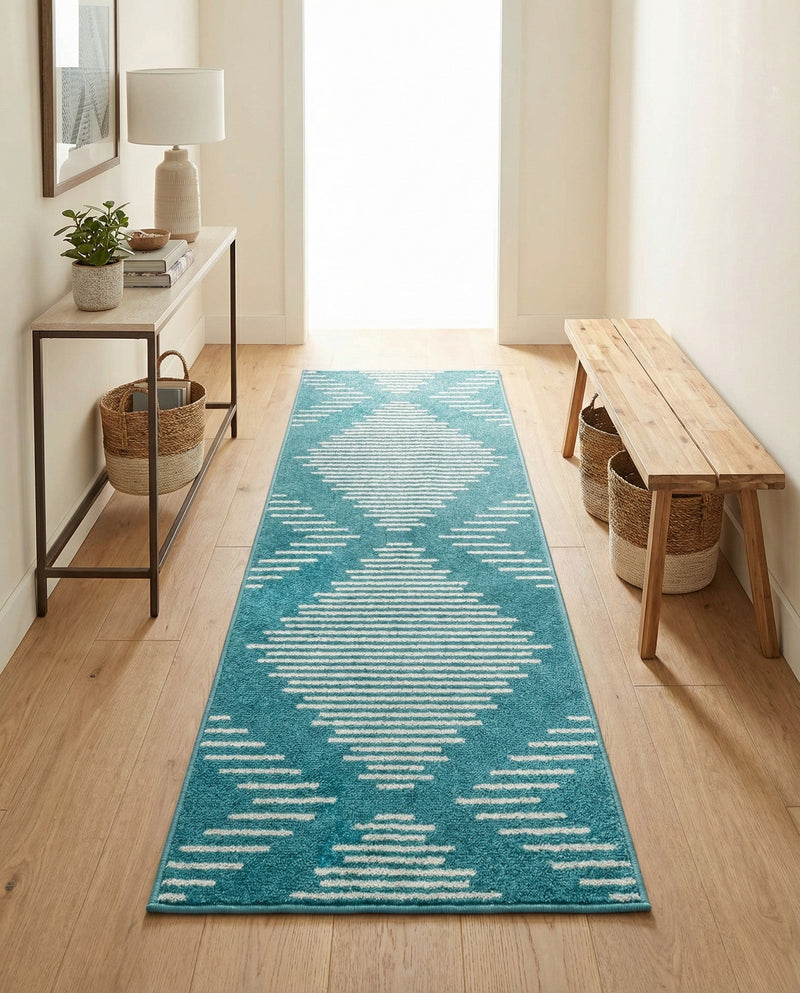 Seychelles Stripes Collection Area Rug - Mahe (Turquoise) Runner Turquoise  lifestyle 44
