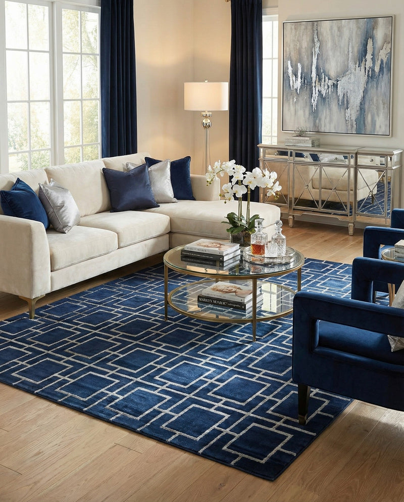 Hollywood Luxe Collection Area Rug -  Beverly (Navy Blue Silver) Rectangle Navy Blue Silver  lifestyle 5
