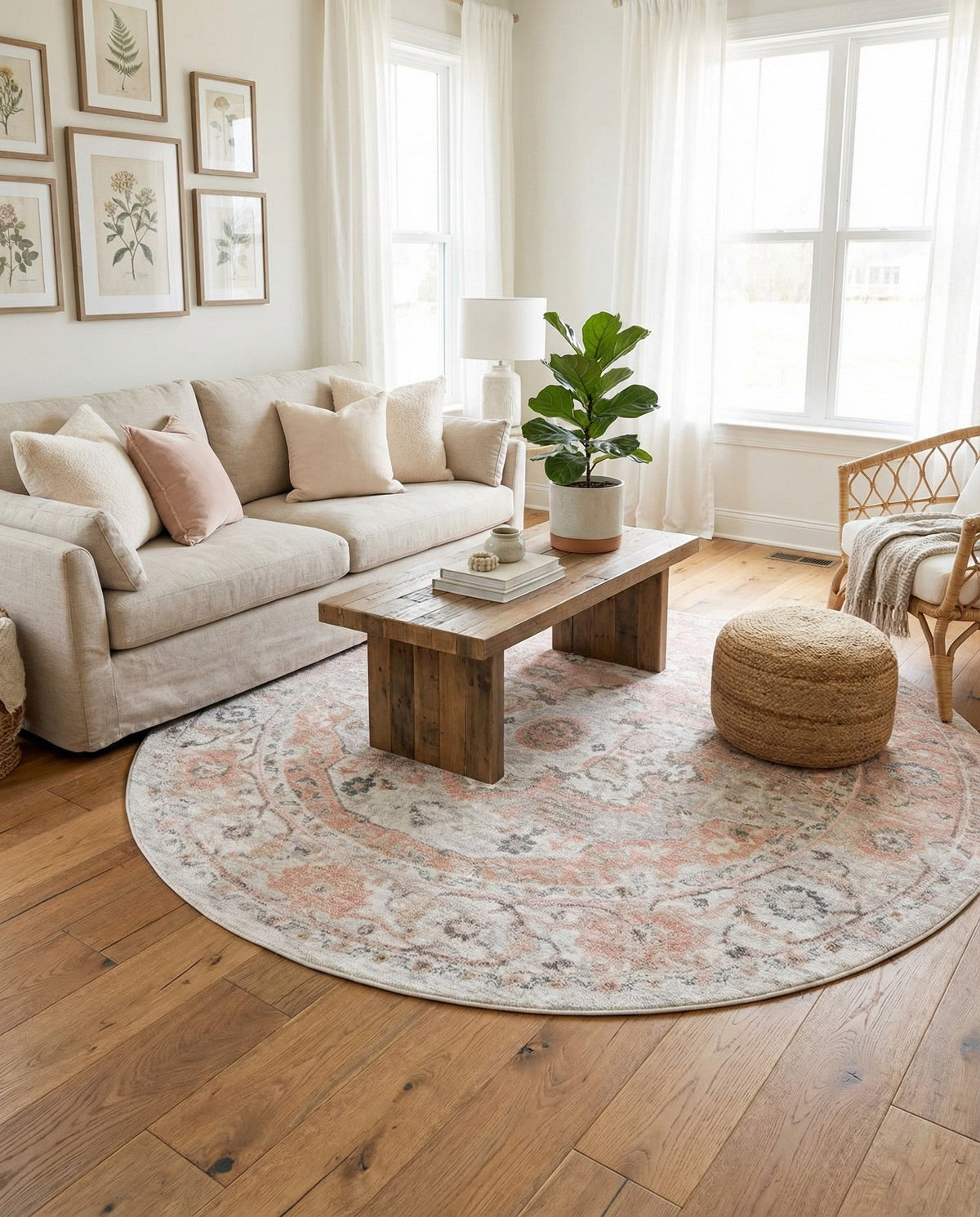 Parisian Elegance Collection Area Rug - Versailles (Rose Pink) Round Rose Pink  lifestyle 87