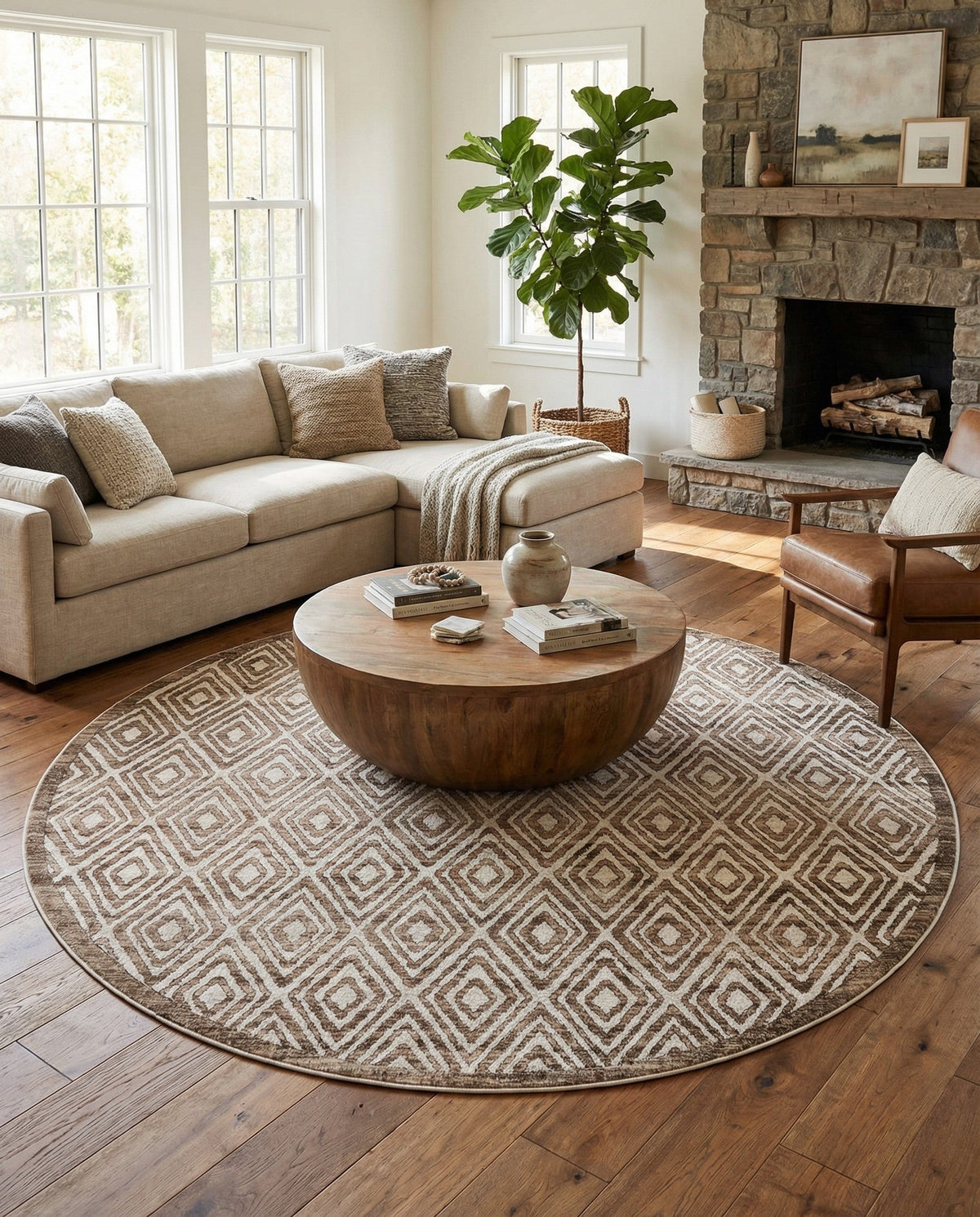 Sanctuary Retreat Collection Area Rug -  Oasis Round Chocolate Brown  lifestyle 172