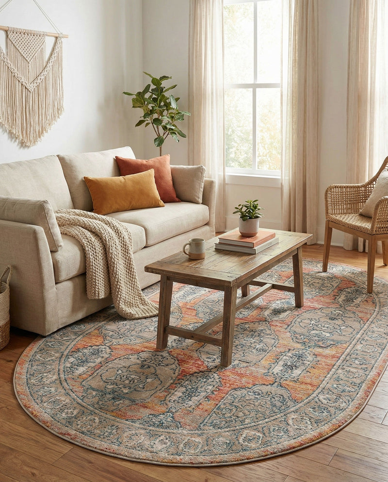 Seville Stripes Collection Area Rug -  Granada (Brick Red) Oval Brick Red  lifestyle 73
