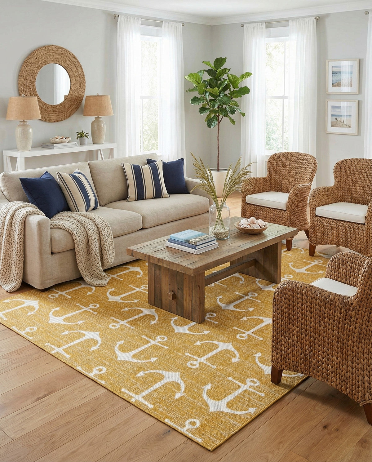 Seaside Haven Rugs Collection Area Rug - Sapphire (Yellow) Rectangle Yellow  lifestyle 16