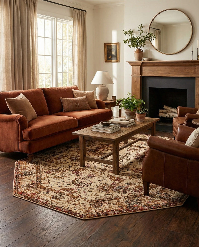 Neptune Elegance Collection Area Rug -  Galatea (Beige Cream) Octagon Beige Cream  lifestyle 36