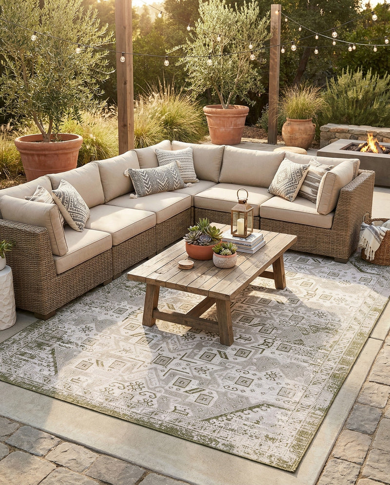 Tribal Terrace Treasures Collection Area Rug - Mayan Marina (Green) Rectangle Green  lifestyle 36