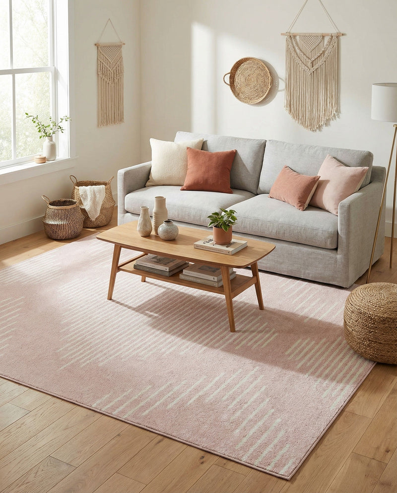 Seychelles Stripes Collection Area Rug - Mahe (Pink) Rectangle Pink  lifestyle 18