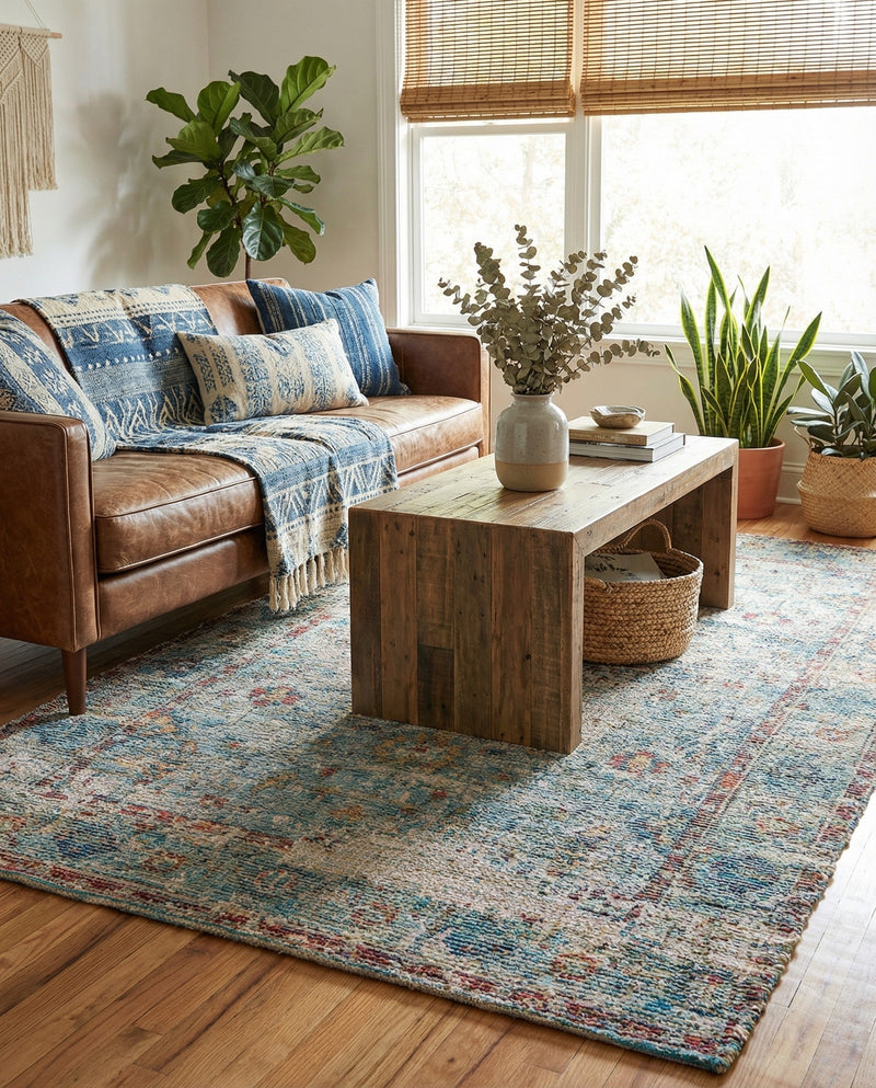 Savannah Threads Collection Area Rug - Tybee Rectangle Teal blue  lifestyle 16