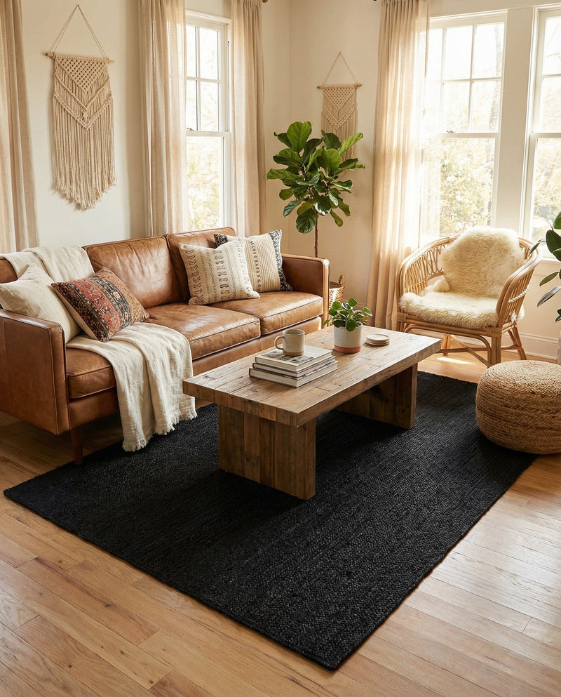 Woven Seaside Jute Collection Area Rug - Martha's Rectangle Black  lifestyle 9