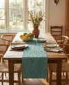 Woven Seaside Jute Collection Area Rug - Savannah (Turquoise) Table Runner Turquoise  lifestyle 45