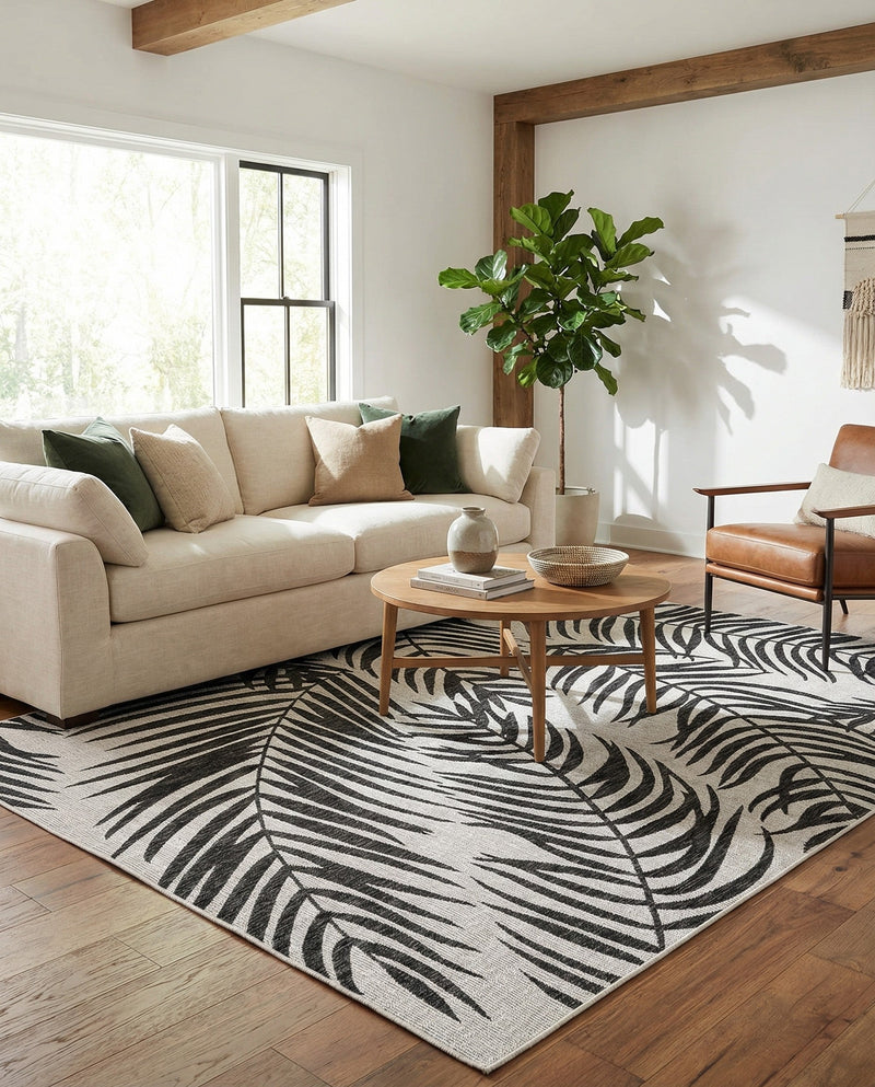 Seaside Blooms Collection Area Rug - Verdure (Charcoal Ivory) Rectangle Charcoal Ivory  lifestyle 9
