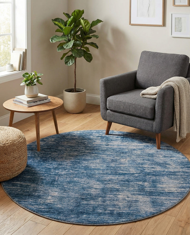 Sahara Essence Collection Area Rug - Oasis (Blue) Round Blue  lifestyle 78