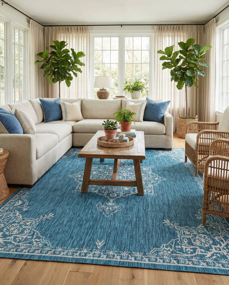 Patio Heritage Collection Area Rug -  Charleston (Teal) Rectangle Teal  lifestyle 5