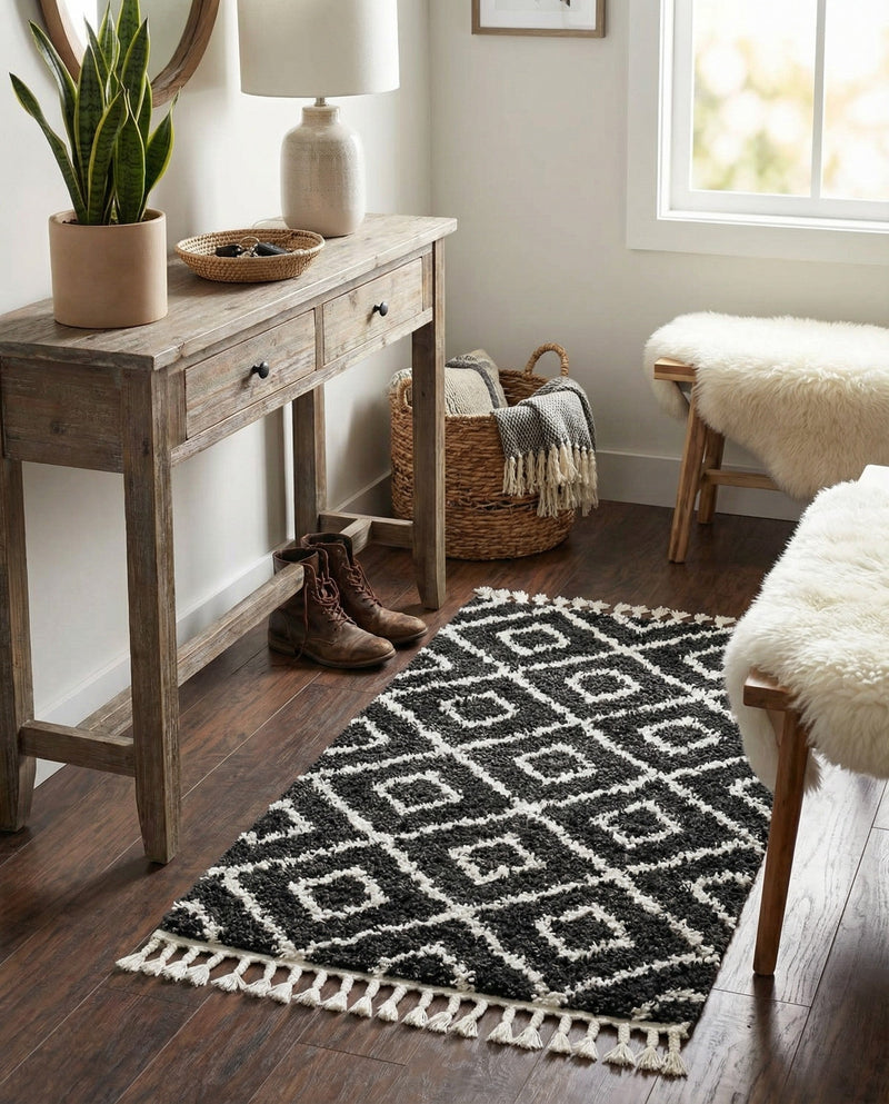 Cozy Cove Shag Collection Area Rug -  Dunes Rectangle Black and White  lifestyle 22