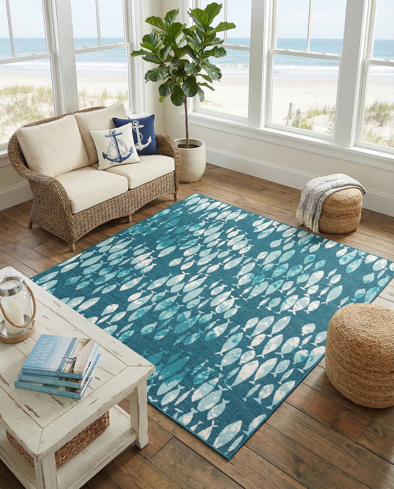Seaside Haven Rugs Collection Area Rug -  Wavecrest Square Blue  lifestyle 67