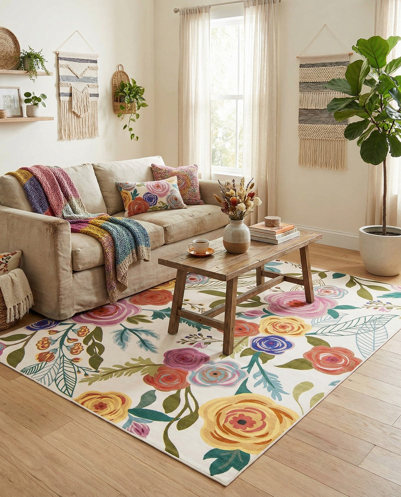 Meadow Breeze Collection Area Rug -  Petal Rectangle Ivory  lifestyle 48