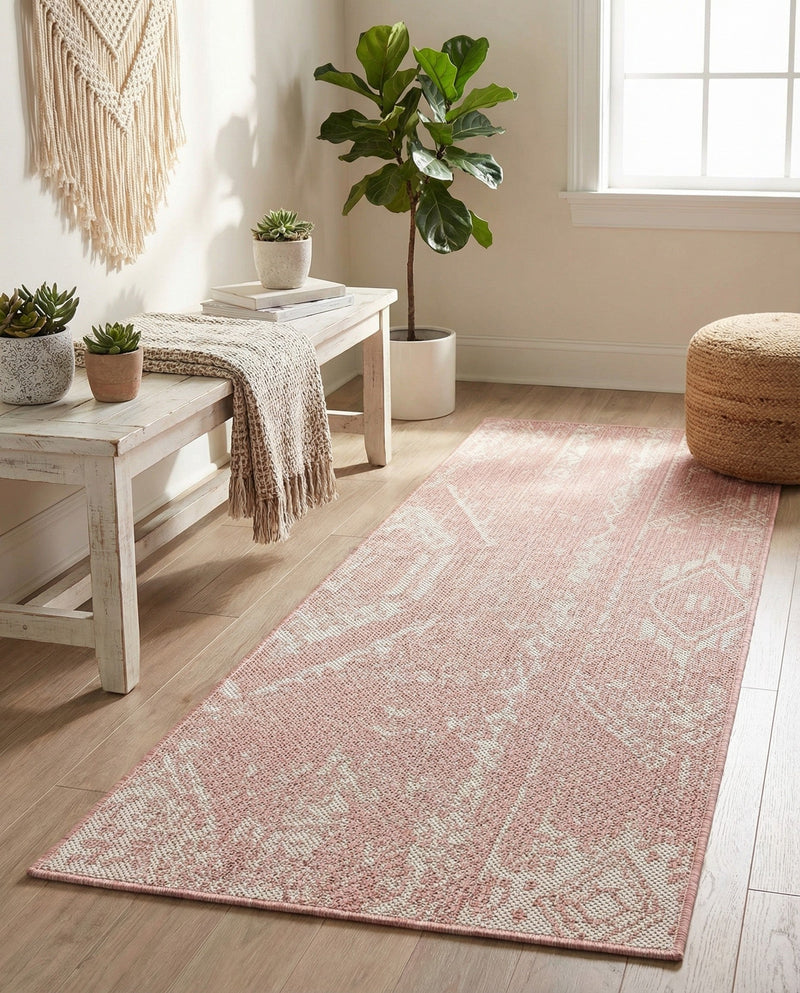 Desert Nomad Terrace Collection Area Rug - Sahara (Pink) Runner Pink  lifestyle 47