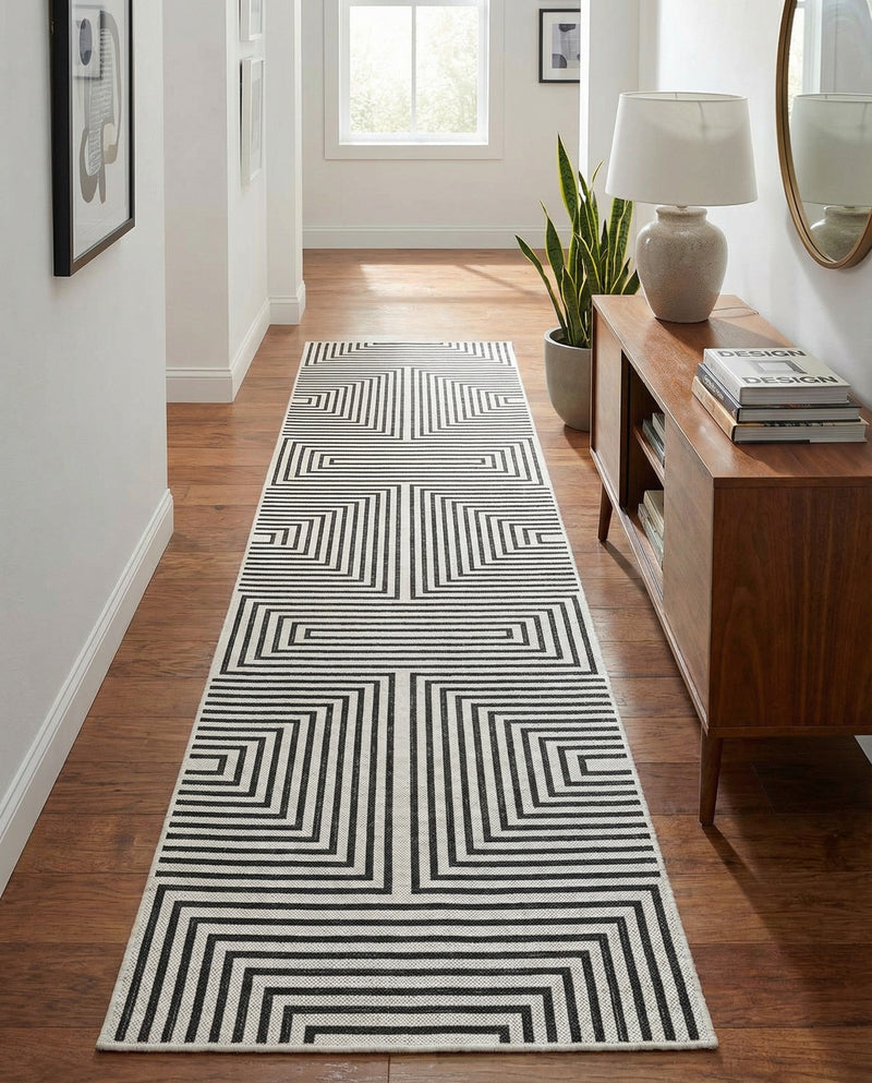 Urban Terrace Collection Area Rug -  Astoria (White and Black) Runner White and Black  lifestyle 36