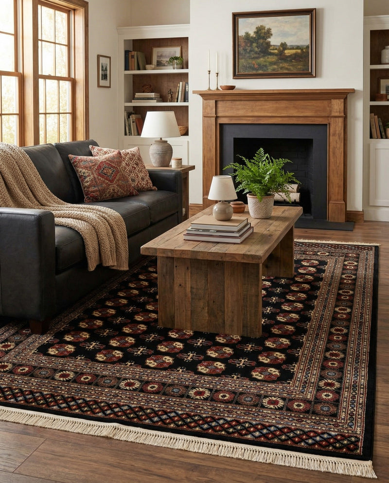 Samarkand Elegance Collection Area Rug -  Margilan (Black) Rectangle Black  lifestyle 21