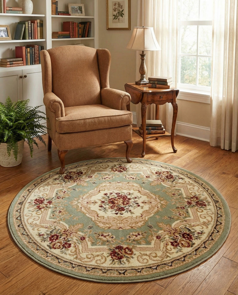 Versailles Elegance Collection Area Rug -  Louveciennes (Green) Round Green  lifestyle 88