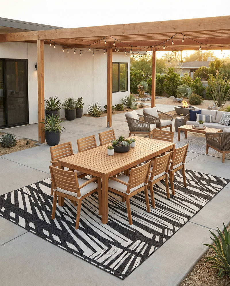Urban Terrace Collection Area Rug -  Queens Rectangle Black and White  lifestyle 23