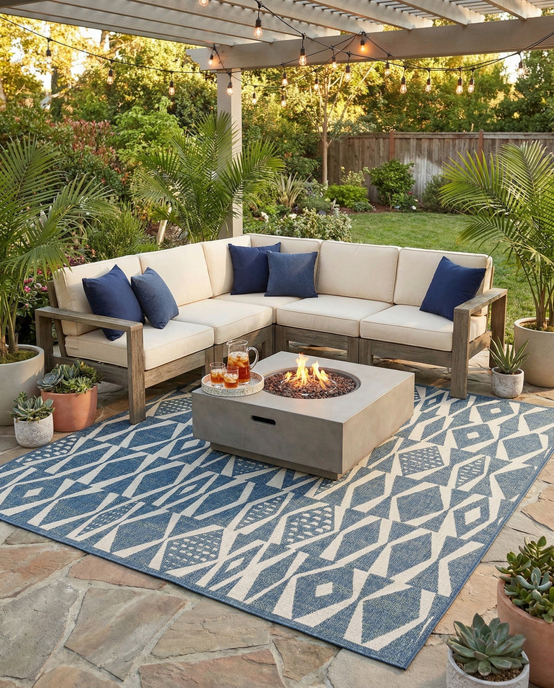 Coastal Terrace Collection Area Rug -  Tidepool Square Blue  lifestyle 46